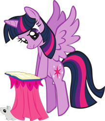 Size: 3760x4323 | Tagged: safe, derpibooru import, twilight sparkle, twilight sparkle (alicorn), alicorn, mouse, pony, g4, .svg available, animal, book, female, mare, official, reading, simple background, stock vector, svg, transparent background, vector