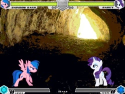 Size: 1080x810 | Tagged: safe, derpibooru import, firefly, rainbow dash, rarity, pegasus, pony, unicorn, fighting is magic, g1, cave, cavern, duo, fan game, female, mare, palette swap, real life background, recolor, screenshots