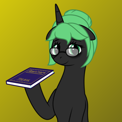 Size: 1000x1000 | Tagged: safe, artist:terminalhash, derpibooru import, oc, oc only, oc:terminalhash, pony, unicorn, book, cyrillic, diploma, glasses, gradient background, russian, solo, tired, translated in the description, vector