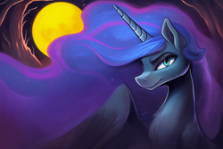 Size: 1152x768 | Tagged: safe, ai content, derpibooru import, generator:purplesmart.ai, generator:stable diffusion, machine learning generated, princess luna, alicorn, pony, female, looking at you, mare, moon