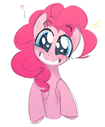 Size: 698x844 | Tagged: safe, artist:hattsy, ponerpics import, pinkie pie, earth pony, pony, big eyes, blushing, dilated pupils, female, heart eyes, looking at you, mare, raised hooves, simple background, smiling, solo, white background, wingding eyes