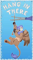 Size: 2002x3580 | Tagged: safe, artist:elicitie, derpibooru import, oc, oc only, oc:nyna kyo, griffon, female, gradient background, griffon oc, inspiration, paws, rope, scissors, solo, wings