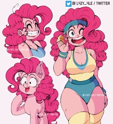 Size: 819x900 | Tagged: safe, artist:lazy-ale, derpibooru import, pinkie pie, earth pony, human, pony, equestria girls, clothes, cute, diapinkes, dragon ball, headband, humanized, plump, smiling, style emulation, tanktop, wide hips