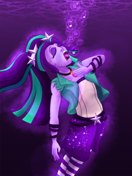 Size: 2100x2800 | Tagged: safe, artist:sixes&sevens, derpibooru import, aria blaze, siren, fanfic:the sunset archives, equestria girls, bubble, eyes closed, fanfic art, female, gem, singing, siren gem, solo, underwater, water