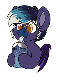 Size: 1149x1491 | Tagged: safe, artist:rokosmith26, derpibooru import, oc, oc only, oc:blueberry moon, bat pony, bat pony oc, bat wings, bust, cheek fluff, drinking, drinking straw, female, ice, mare, simple background, slurping, slushie, straw, transparent background, wings