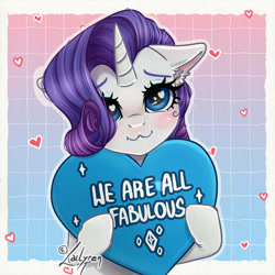 Size: 800x800 | Tagged: safe, artist:lailyren, derpibooru import, rarity, pony, gradient background, heart, heart eyes, heart pillow, pillow, solo, wingding eyes