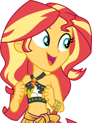 Size: 3000x4016 | Tagged: safe, artist:cloudy glow, derpibooru import, sunset shimmer, better together, equestria girls, unsolved selfie mysteries, .ai available, bare shoulders, belly button, clothes, female, geode of empathy, magical geodes, sarong, simple background, sleeveless, solo, swimsuit, transparent background, vector