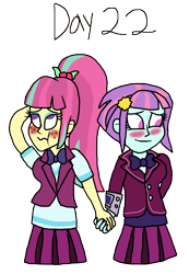 Size: 3000x4324 | Tagged: safe, artist:bigpurplemuppet99, derpibooru import, sour sweet, sunny flare, equestria girls, blushing, female, holding hands, lesbian, shipping, simple background, sourflare, transparent background