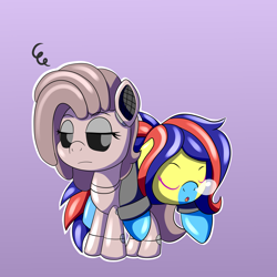 Size: 5000x5000 | Tagged: safe, artist:trackheadtherobopony, derpibooru import, oc, oc only, oc:f-8, oc:z-1, pony, robot, robot pony, annoyed, chibi, gradient background, sleeping, snot bubble