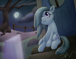 Size: 2200x1722 | Tagged: safe, artist:swasfews, derpibooru import, marble pie, earth pony, pony, moon, night, sitting, smiling, solo, tree