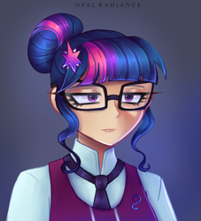 Size: 2348x2591 | Tagged: safe, artist:opal_radiance, derpibooru import, sci-twi, twilight sparkle, human, equestria girls, bored, commission, humanized, solo, unamused