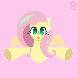 Size: 1073x1073 | Tagged: safe, artist:lsantan_sanl, derpibooru exclusive, derpibooru import, fluttershy, pegasus, pony, g4, blush sticker, blushing, colored, cute, female, floating wings, hug, icon, looking at you, mare, no pupils, open mouth, open smile, outline, pink background, profile, simple background, smiling, smiling at you, spread hooves, white outline, wings
