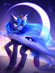 Size: 1620x2160 | Tagged: safe, artist:blooming-lynx, derpibooru import, princess luna, alicorn, pony, butt, cute, female, mare, moon, plot, pretty, solo, wings