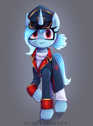 Size: 2083x2815 | Tagged: safe, artist:opal_radiance, derpibooru import, oc, oc:karina, pony, unicorn, clothes, military, military uniform, solo, uniform, uniform hat