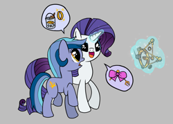 Size: 1313x942 | Tagged: safe, artist:danatron1, derpibooru import, rarity, oc, oc:spark bug, earth pony, pony, unicorn, bow, conversation, digital art, female, gold, mare, paint, speech bubble