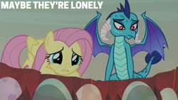 Size: 2000x1125 | Tagged: safe, derpibooru import, edit, edited screencap, editor:quoterific, screencap, fluttershy, princess ember, sweet and smoky, adorkable, cute, dork, shyabetes