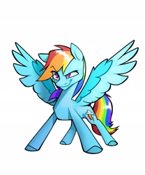 Size: 1707x2048 | Tagged: safe, artist:duhcambo, derpibooru import, rainbow dash, pegasus, pony, eye clipping through hair, female, mare, simple background, solo, spread wings, white background, wings