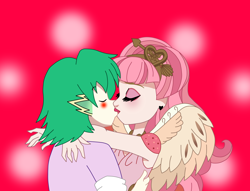 Size: 1808x1380 | Tagged: safe, derpibooru import, spike, human, c.a. cupid, crossover, cupike, hug, human spike, humanized, kissing, love