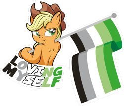 Size: 1920x1647 | Tagged: safe, artist:alexdti, derpibooru import, applejack, semi-anthro, aromantic pride flag, pride, pride flag, simple background, solo, transparent background