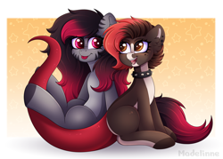 Size: 4500x3222 | Tagged: safe, artist:madelinne, derpibooru import, oc, oc:madelinne, earth pony, gecko, :p, duo, happy, sitting, tongue, tongue out