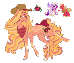 Size: 1578x1346 | Tagged: safe, artist:caliartshow, derpibooru import, big macintosh, princess cadance, oc, alicorn, earth pony, pony, bandana, body freckles, bow, cadmac, cloven hooves, cowboy hat, earth pony oc, female, freckles, hat, heart, infidelity, lidded eyes, looking at you, male, mare, offspring, parent:big macintosh, parent:princess cadance, parents:cadmac, shipping, simple background, smiling, smiling at you, solo, stallion, straight, tail, tail bow, transparent background, unmoving plaid, unnamed oc