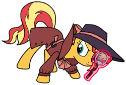 Size: 505x344 | Tagged: safe, artist:noikincade67, derpibooru import, sunset shimmer, pony, unicorn, clothes, detective, detective shimmer, fedora, hat, magnifying glass, simple background, solo, transparent background, trenchcoat