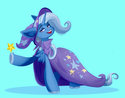 Size: 4033x3175 | Tagged: safe, artist:1an1, derpibooru import, trixie, pony, unicorn, blue background, chest fluff, female, lidded eyes, mare, open mouth, open smile, simple background, smiling, solo, stars