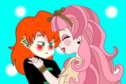 Size: 1080x725 | Tagged: safe, derpibooru import, spike, human, blushing, c.a. cupid, cupike, hug, human spike, humanized, new look, orange hair