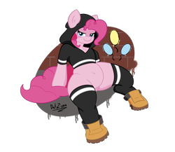 Size: 3150x2731 | Tagged: safe, artist:datzigga, derpibooru exclusive, derpibooru import, pinkie pie, pony, belly, clothes, hoodie, simple background, solo, transparent background