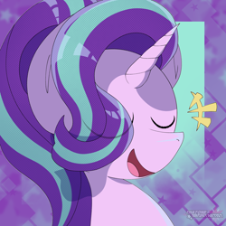 Size: 2048x2048 | Tagged: safe, artist:thatonebronytwt, derpibooru import, starlight glimmer, pony, unicorn, bust, emaciated, eye clipping through hair, eyes closed, open mouth, open smile, portrait, smiling, solo