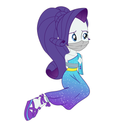 Size: 2000x2000 | Tagged: safe, artist:splendidbondage, derpibooru import, rarity, human, better together, equestria girls, spring breakdown, bondage, bound and gagged, gag, simple background, solo, tape, tape bondage, tape gag, tied up, transparent background