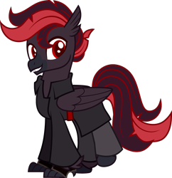 Size: 3085x3187 | Tagged: safe, artist:yogurtscotch, derpibooru import, oc, oc only, oc:razor claw, hippogriff, cloak, clothes, colored hooves, fingerless gloves, folded wings, gloves, hippogriff oc, looking at you, male, pants, red eyes, simple background, smiling, solo, standing, talon, transparent background, wings