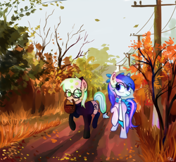 Size: 1368x1258 | Tagged: safe, derpibooru import, oc, oc only, oc:hasegawa kazumi, oc:reastiegon, earth pony, autumn, best friends, cute, duo, female, mare