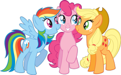 Size: 5271x3266 | Tagged: safe, derpibooru import, applejack, pinkie pie, rainbow dash, earth pony, pegasus, pony, g4, .svg available, applejack's hat, clothes, cowboy hat, female, hat, mare, official, simple background, stock vector, svg, transparent background, trio, vector