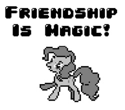 Size: 775x684 | Tagged: safe, artist:baron-kettell, artist:polygonical, derpibooru import, pinkie pie, earth pony, pony, friendship is magic, season 1, 8-bit, female, game boy, grayscale, laughter song, mare, monochrome, pixel art, pose, simple background, solo, song cover, white background