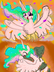 Size: 3000x4000 | Tagged: safe, artist:ja0822ck, derpibooru import, princess celestia, oc, oc:anon, alicorn, human, pony, hug, hugging a pony, melting