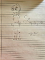 Size: 3000x4000 | Tagged: safe, artist:nightshadowmlp, derpibooru import, applejack, equestria girls 10th anniversary, equestria girls, applejack's hat, clothes, cowboy hat, female, hat, lined paper, solo, stetson, traditional art