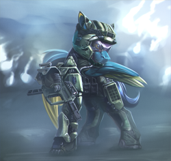 Size: 3500x3300 | Tagged: safe, artist:richmay, derpibooru import, oc, oc only, oc:helmie, pegasus, pony, armor, clothes, futuristic, gun, helmet, military, solo, weapon