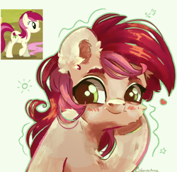 Size: 4000x3893 | Tagged: safe, artist:colorbrush, derpibooru import, roseluck, earth pony, pony, blushing, bust, ear fluff, ears, female, heart, mare, portrait, screencap reference, smiling, solo