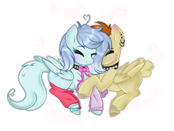 Size: 782x592 | Tagged: safe, artist:angellightyt, derpibooru import, oc, oc only, pegasus, pony, base used, choker, clothes, colored hooves, duo, ear piercing, earring, eyes closed, female, jewelry, leg warmers, mare, oc x oc, pegasus oc, piercing, shipping, simple background, smiling, spiked choker, transparent background, wings