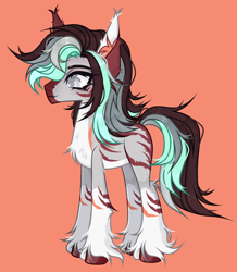 Size: 3230x3696 | Tagged: safe, artist:justsadluna, derpibooru import, oc, oc only, earth pony, pony, chest fluff, ear fluff, ears, earth pony oc, orange background, simple background, smiling, solo, unshorn fetlocks