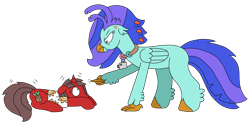 Size: 3185x1615 | Tagged: safe, artist:supahdonarudo, derpibooru import, oc, oc only, oc:ironyoshi, oc:sea lilly, classical hippogriff, hippogriff, unicorn, angry, atg 2023, camera, clothes, cross-popping veins, emanata, jewelry, lying down, necklace, newbie artist training grounds, pointing, prone, scared, scowl, shaking, shirt, shrunken pupils, simple background, this will end in tears, transparent background
