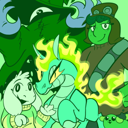 Size: 1280x1280 | Tagged: safe, artist:leafytaffyart, derpibooru import, tianhuo, dragon, hybrid, longma, them's fightin' herds, asriel dreemurr, community related, looking at you, mane of fire, tail, tail of fire, undertale