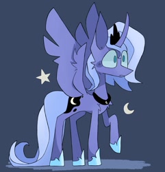 Size: 1972x2048 | Tagged: safe, artist:volchok, derpibooru import, princess luna, alicorn, pony, cute, female, mare, raised hoof, raised leg, s1 luna, simple background, solo, spread wings, wings