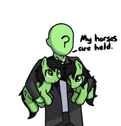 Size: 687x716 | Tagged: safe, artist:neuro, derpibooru import, oc, oc only, oc:anon, oc:anon filly, earth pony, human, pony, :p, cute, dialogue, female, filly, foal, hold your horses, holding a pony, human male, literal, male, simple background, smiling, tongue, tongue out, transparent background, trio