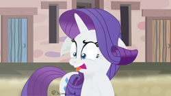 Size: 3840x2160 | Tagged: safe, artist:starry swirl, derpibooru import, rarity, pony, unicorn, the cutie map, disgusted, ears, female, floppy ears, mare, open mouth, our town, scene interpretation, solo, tongue, tongue out