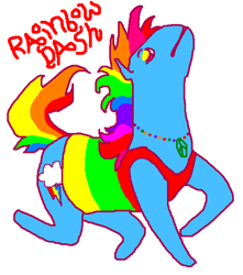 Size: 563x637 | Tagged: safe, artist:seniorpony, derpibooru import, rainbow dash, earth pony, pony, clothes, jewelry, ms paint, necklace, no nose, peace sign, rainbow dash always dresses in style, shirt, simple background, solo, stylistic suck, text, white background