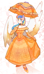 Size: 1729x2929 | Tagged: safe, derpibooru import, oc, oc:gabrizzy, anthro, pegasus, clothes, cotton candy, dress, high heels, pegasus oc, shoes, wings