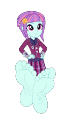 Size: 3000x5700 | Tagged: safe, artist:xebck, derpibooru import, sunny flare, equestria girls, friendship games, absurd resolution, barefoot, base, base used, bowtie, clothes, crystal prep academy, crystal prep academy uniform, crystal prep shadowbolts, eyeshadow, feet, female, fetish, foot fetish, foot focus, hand on hip, makeup, pleated skirt, school uniform, simple background, skirt, soles, solo, toes, transparent background, vector, wristband