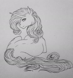 Size: 2448x2632 | Tagged: safe, artist:crazyaniknowit, derpibooru import, rarity, pony, lying down, monochrome, prone, solo, traditional art